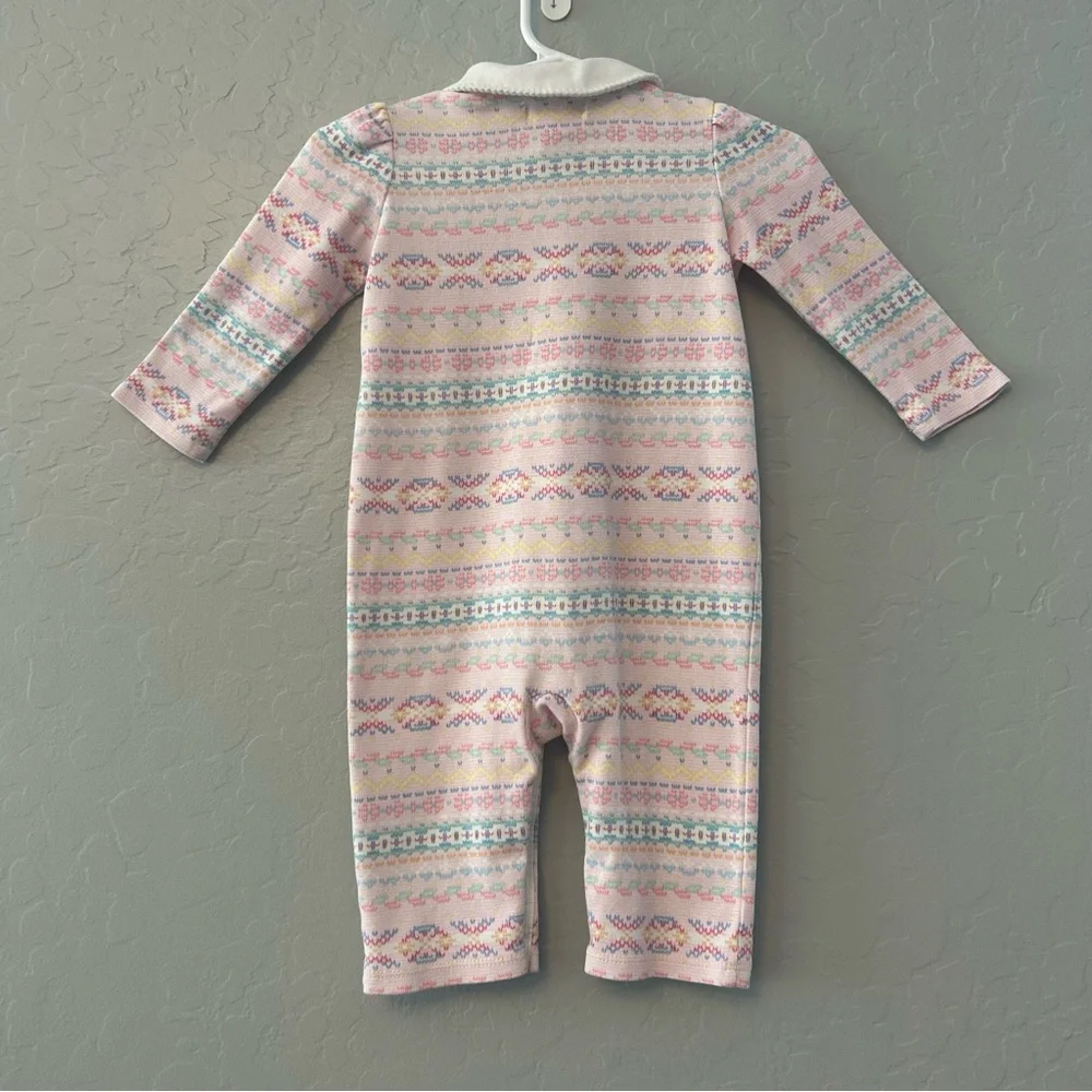 Ralph Lauren light pink fair isle print ruffled coverall size 6 months